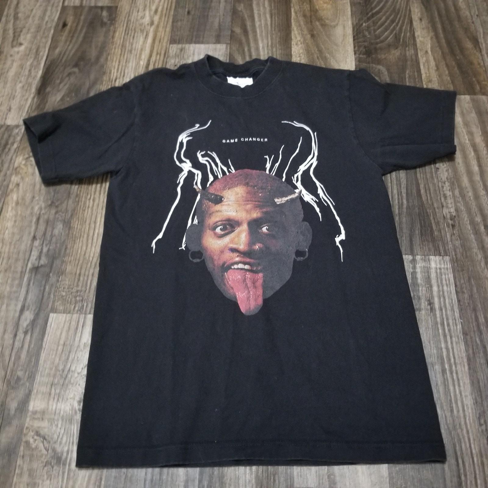 Vintage Dennis Rodman Black T-Shirt Game Changer Gray Size Medium NBA Bulls Unisex T-Shirt XL