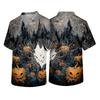 Men's V Neck Halloween Print Scrub Top with Chest Pocket Short Sleeve Medical Work Shirt for Healthcare Professionals and Caregivers