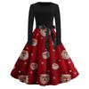 Women's Fashion Round Casual Slim Fit Christmas Print Large Swing Long Sleeve Dress