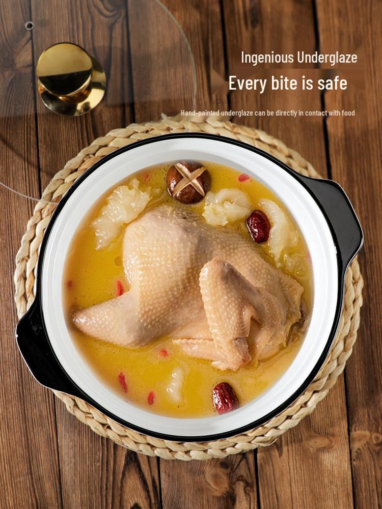 2025 Large 10.5-inch Double-Ear Ceramic Sauerkraut Fish Bowl with Lid - Anti-Scald, High-Capacity Soup Basin