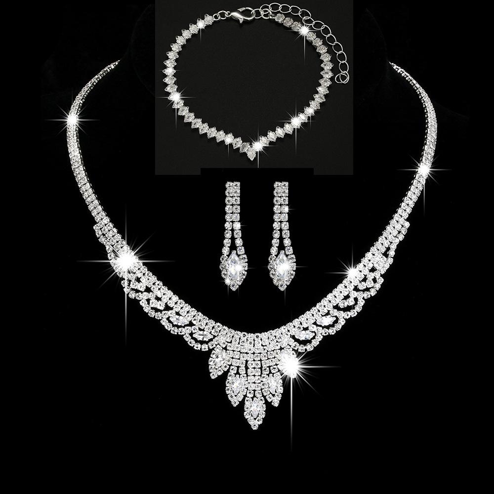 

BLINGBAY Women s Elegant Zircon Necklace Earring Bracelet Set Bridal Wedding Jewelry Crystal Floral Design Luxury Party Accessories