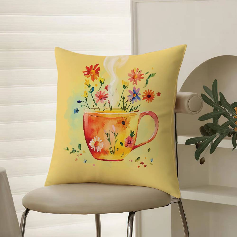 

Painting Cup of Flowers Pillow Case Comfort Sofa Bed Silky elegant Invisible zipper Decorative cushion cover 12x12Inch
