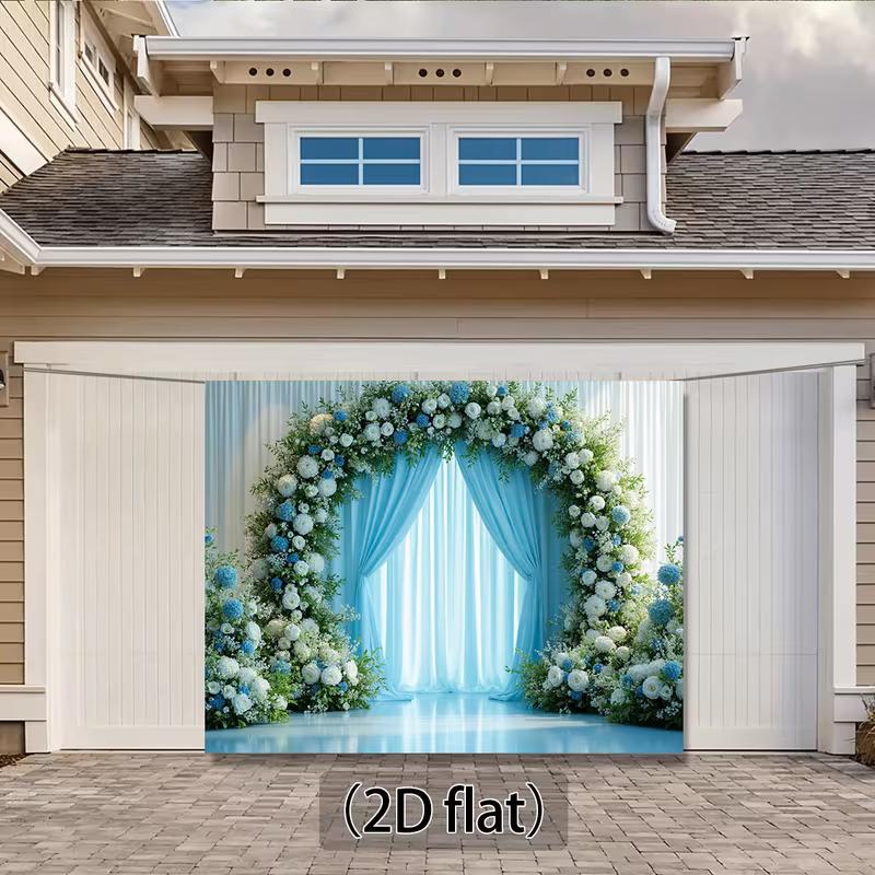 2D Light Blue Wedding Backdrop Floral Arch Ceremony Photography Background