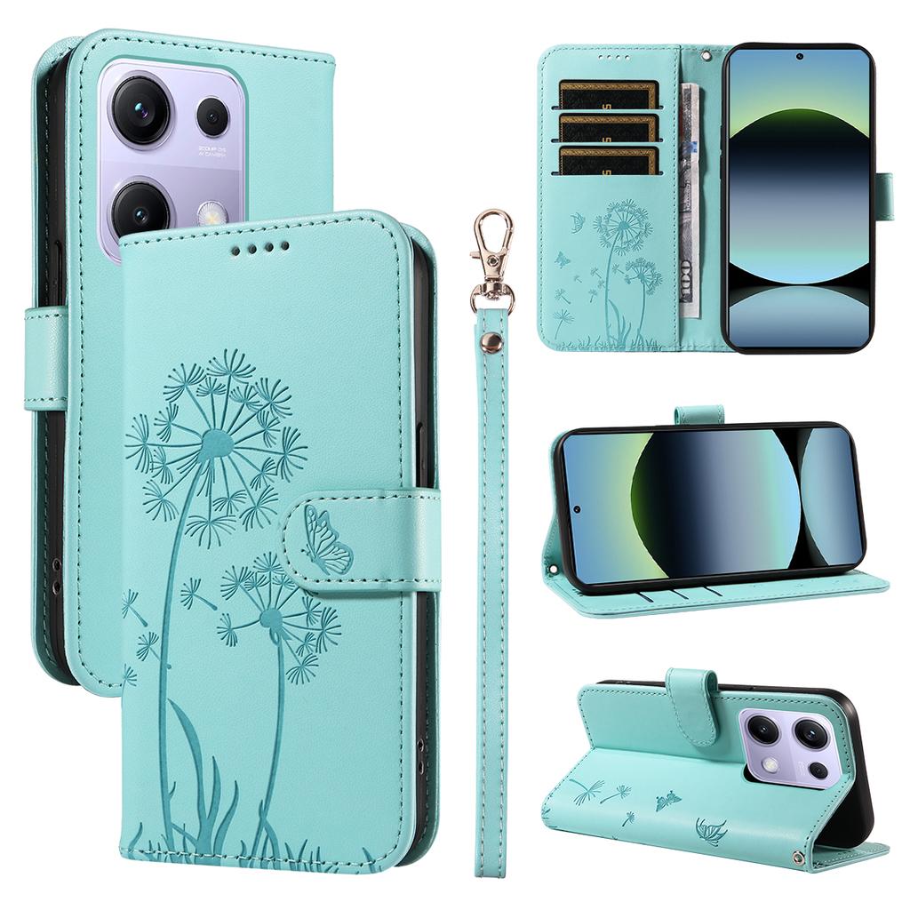 For Xiaomi Poco M6 Pro 4G/Xiaomi Redmi Note 14S 4G/Xiaomi Redmi Note 13 Pro 4G Leather Wallet Case with Strap Dandelion Imprint Phone Stand Cover