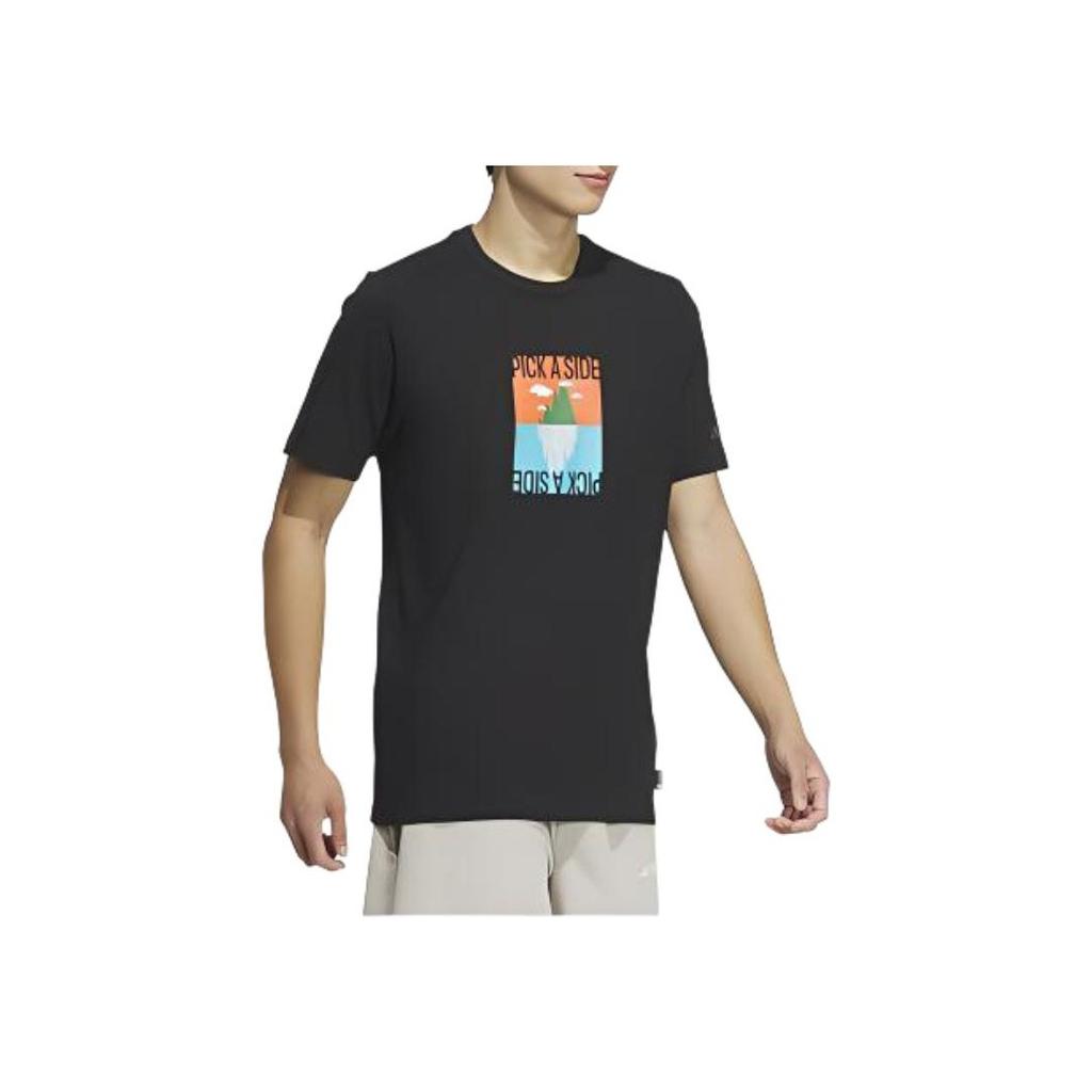 Adidas Round Neck Pullover Letter Print Short Sleeve T-Shirt Men Tops Black IS0274