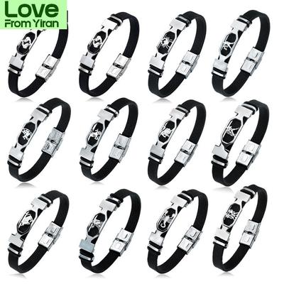 Boho 12 Constellations Zodiac Signs Stainless Steel Leather Bracelets Men Women Bracelets Casual Luxury Personality Bangle