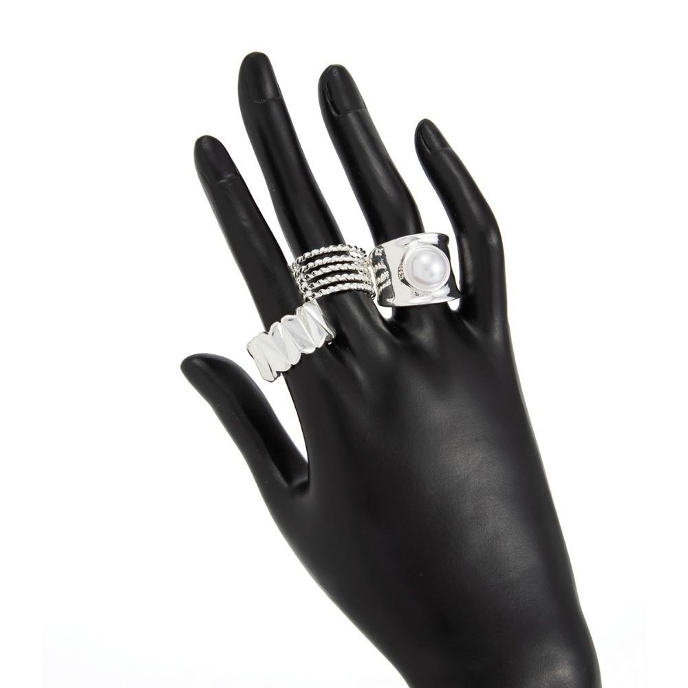 Inlaid Pearls Joint Rings Heart Shaped Women Jewelry Fashion Wide Ring Set  Party