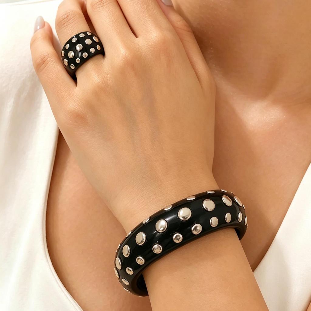 2-teiliges kreatives Metall-Durchbruch-Blatt-Armreif- & Ring-Set für Damen