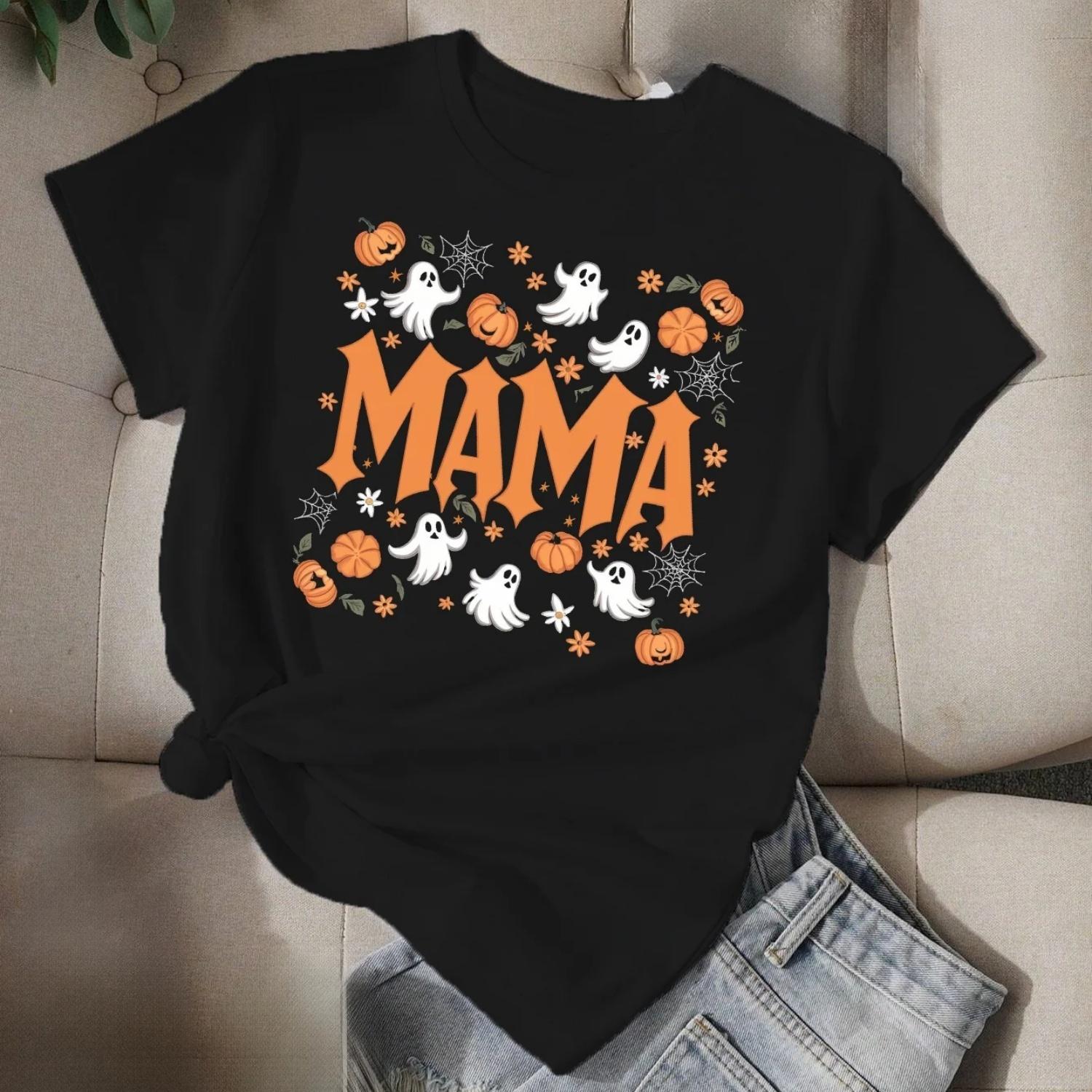 

Halloween Themed Illustration with MAMA s Comfit Tshirt Harajuku Sleeve Tshirt Clothing Street Tees Aesthetic Clothes S чёрный