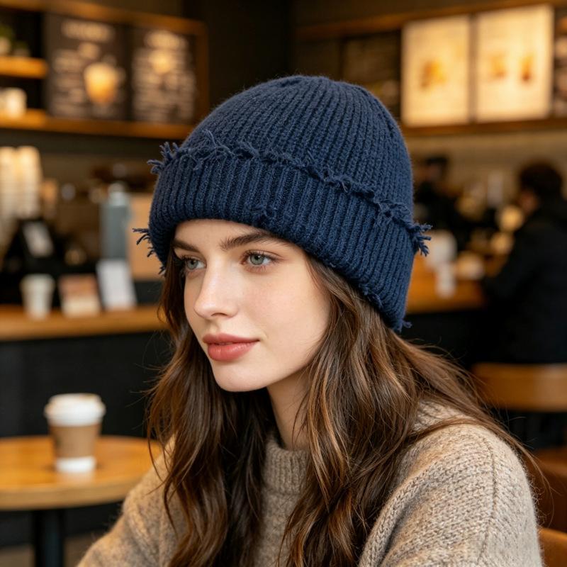 Cross-border new autumn and winter street trend solid color hole knitted hat old retro hole cold hat