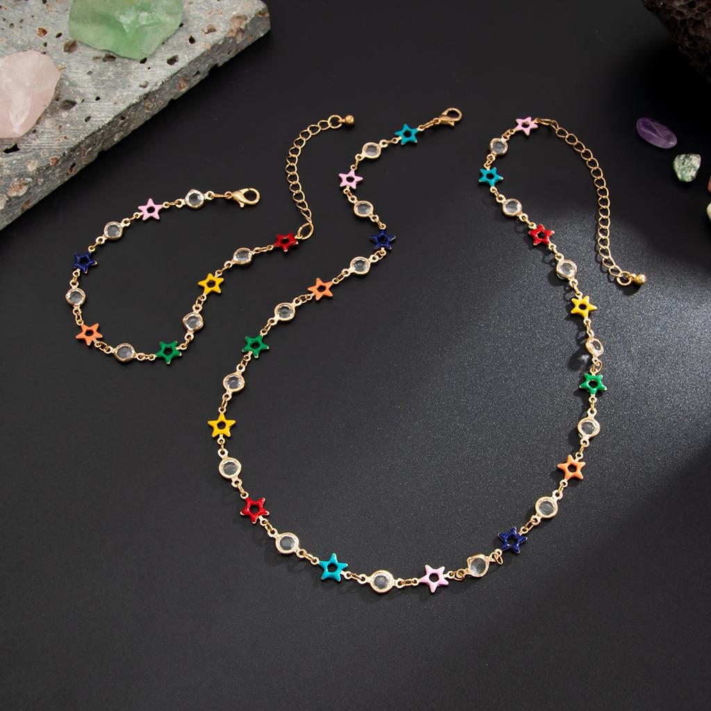 Hip-Hop Nische Bunte Pentagramm Kristall Halskette für Männer High-End Nischen Schlüsselbein Kette Herrenschmuck
