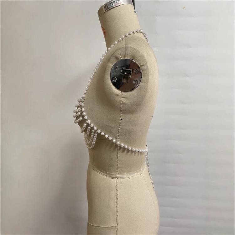 Pearls Body Chain Bra Multilayer Pearls Chest Chains Body Accessories Jewelry for Women Girls Nightclub Raves Body Jewel