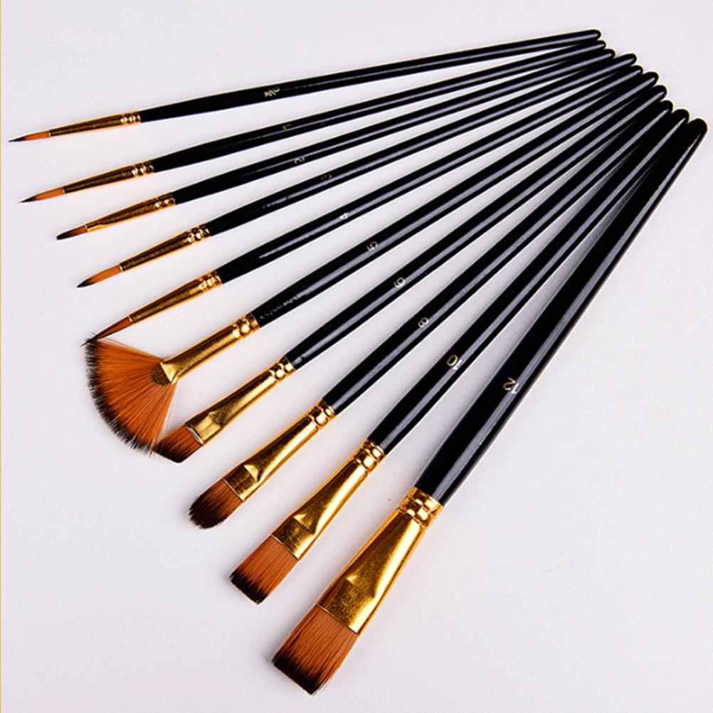 10 Pcs Pinceaux de Peinture en Nylon Pointe Ronde Pointue Set de Pinceaux Acrylique Huile Aquarelle