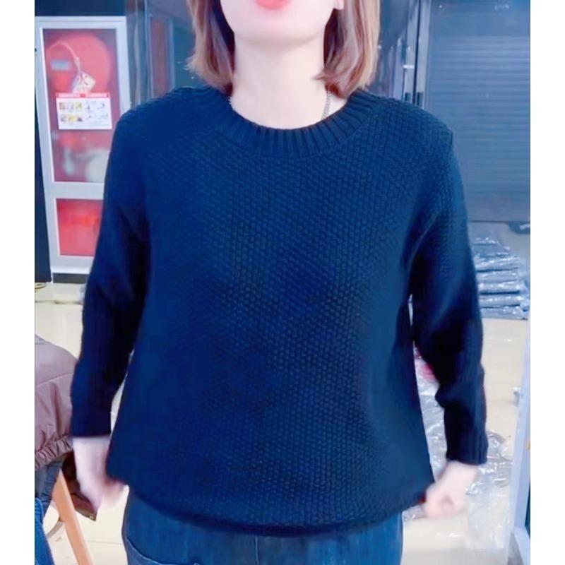 Вязаный свитер Весна и Осень Женский с круглым вырезом Свободный пуловер Свитер Топ Женский One size тёмно-синий