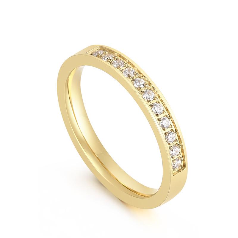 European-American Stainless Steel Zircon Ring: Simple, Four-Prong Creative Design