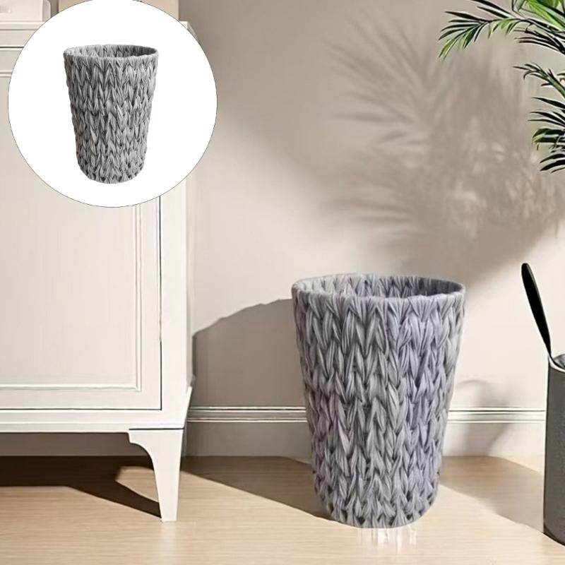 Large Capacity Rattan Waste Bin Handwoven Trash Can With Iron Frame For Kitchen Living Room Office Children Toy Storage