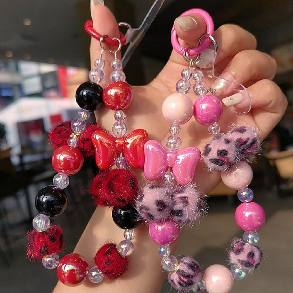 Bowknot Hairball Phone Hanging Chain Anti-lost Girls Phone Pendant Female Lady Girl
