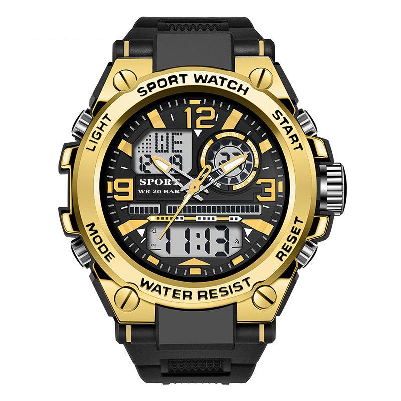 

Men s Dual Display Racing Watch Alarm Clock Calendar Second Counting Function Watches золотой