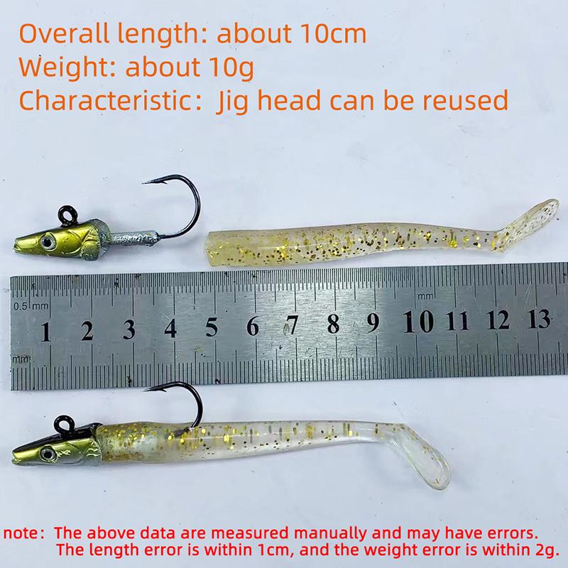 5pcs 10g Jig Head Soft Tail Bait Pike Bass Fishing Lure Bionic Eel Shore Jigging Sea Lake Boat Game Replaceable Reuse Fishhook