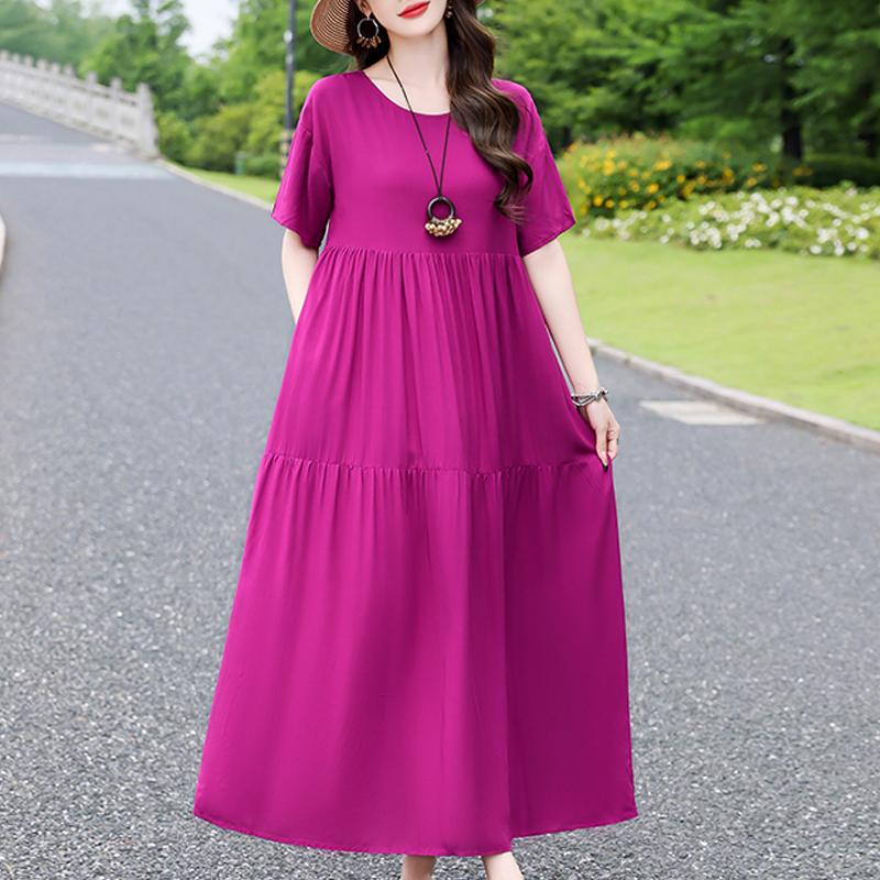 

Элегантное летнее свободное платье женское винтажная одежда больших размеров повседневное с коротким рукавом длинные платья 5XL фуксия