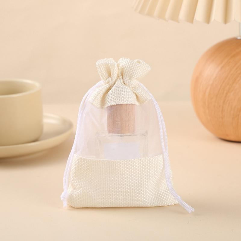 8PCS Friendly 10x14cm Linen Drawstring Bag Reusable Practical Cloth Pouch For Food Clothes Toy Storage