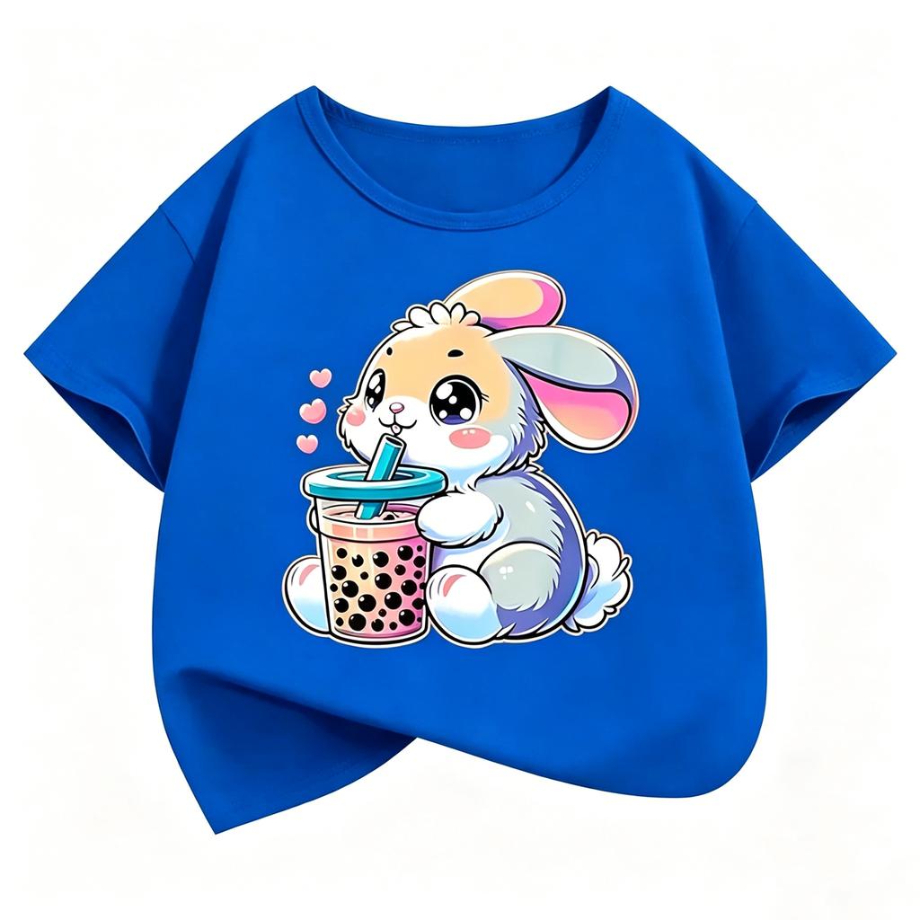 Cute Rabbit Graphic Kids Tshirts Summer Short Sleeve Tees Cartoon Animal Boys Girls Clothes Kawaii Tops Y2K Children T-shirt