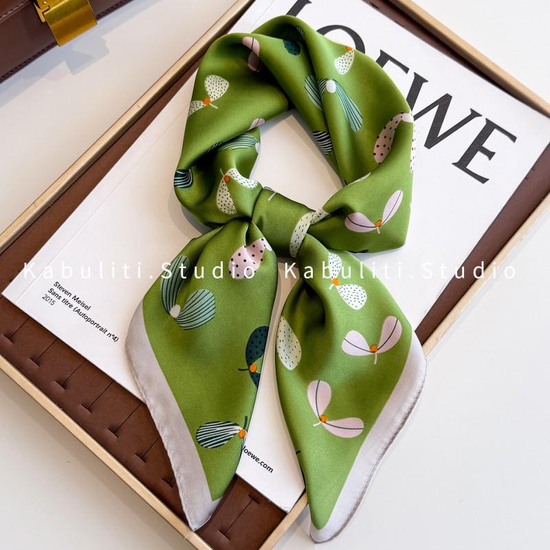 70x70cm Lightweight Square Scarf Women Polka Dot Print Silk-Like Wrap Neck Tie Hair Band Fashion Accessory