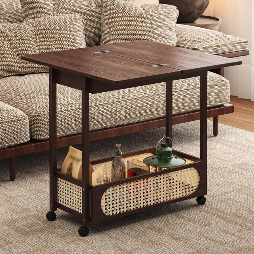 Foldable Side Table Wood-Grain Furniture Scratch-Resistant for Living Room