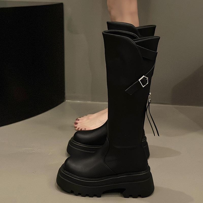 Fan Jieya elastische aber Kniehohe Stiefel Kinder im Herbst und Winter 2025 neu hinterer Reißverschluss dicksohliger hoher Schaft vielseitig