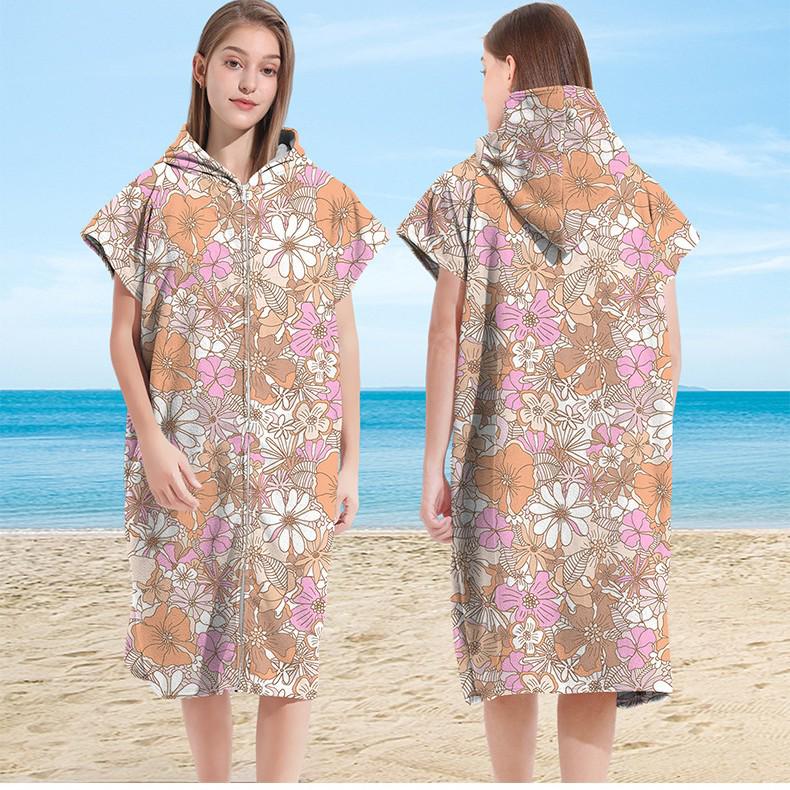 Microfiber Quick-Dry Hooded Beach Poncho Bathrobe for Adults