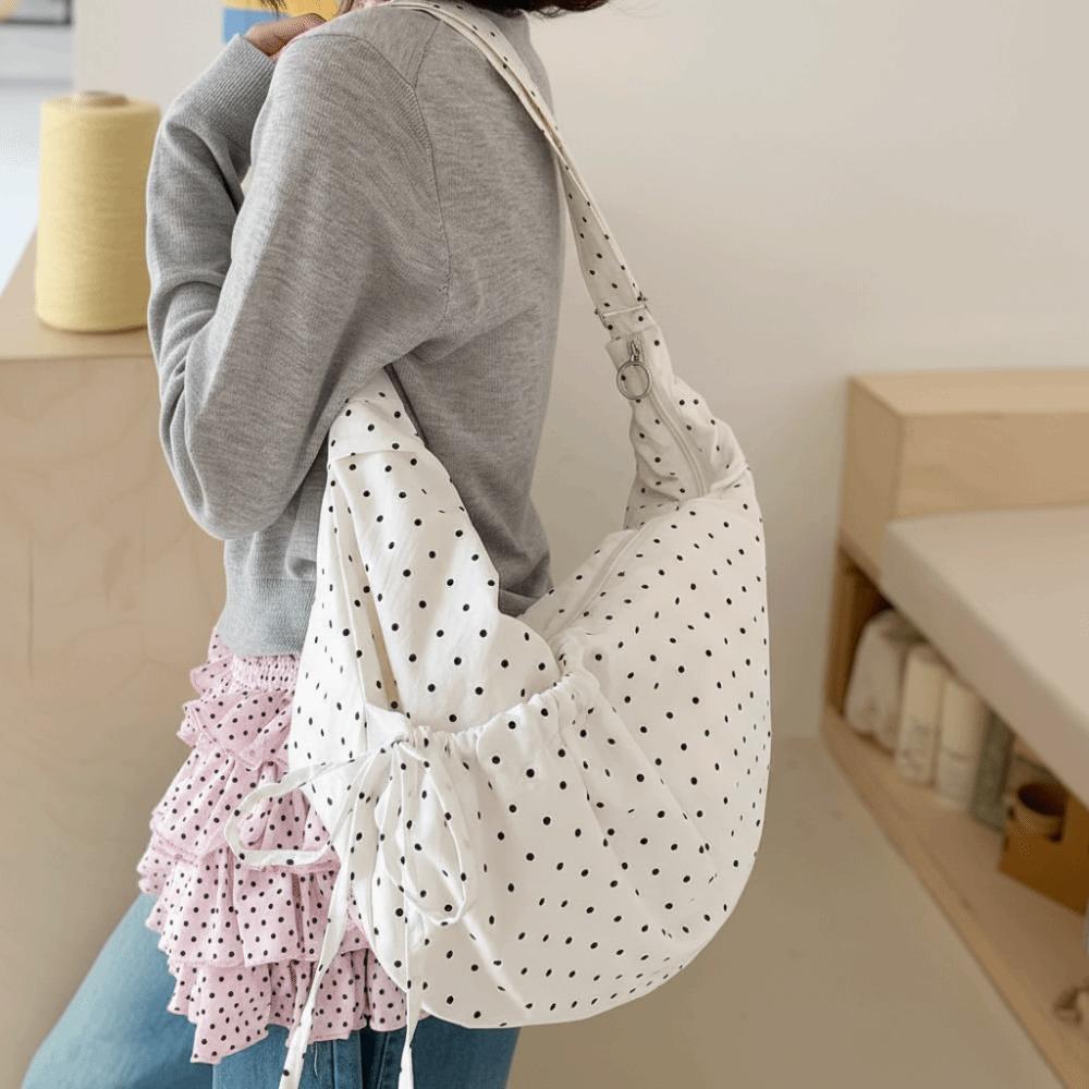 Leichte Gepunktete Nylon Umhängetasche Ballettstil Leinwand Knödeltasche Einkaufen