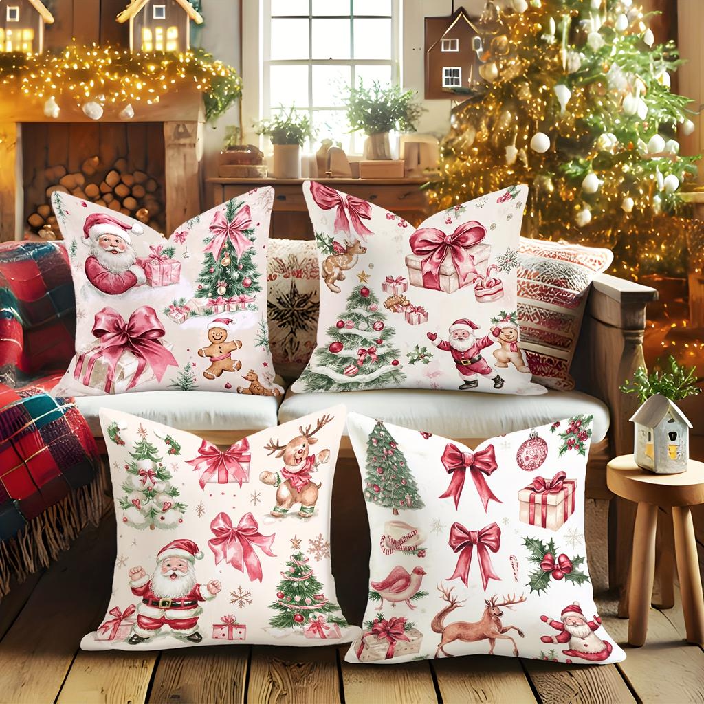 Christmas Themed Pillowcases: Santa, Trees, Bows & More for Festive Decor! Sofas, Bedroom Pillow Covers, Holiday Gifts