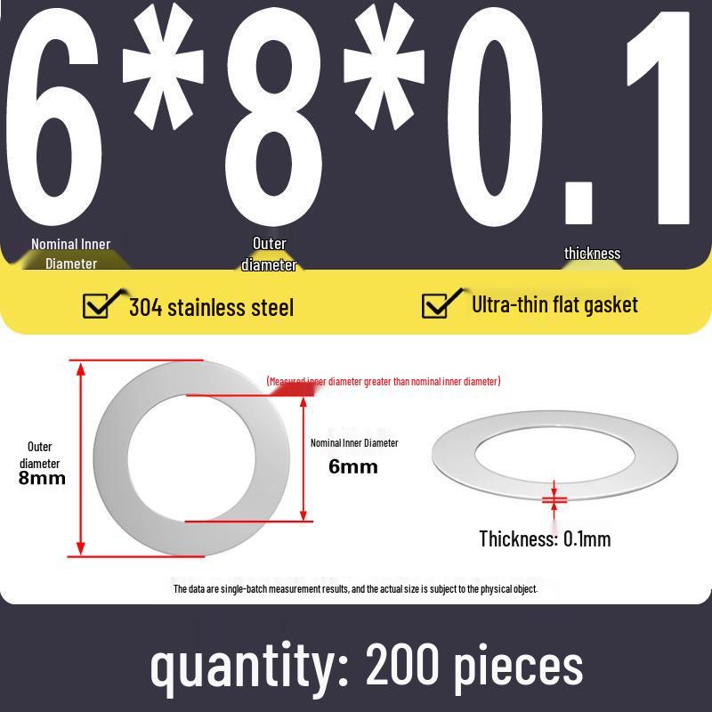 Plochá podložka z nerezové oceli 304 pro nastavení vůle hřídele (0,1/0,2/0,3 mm)