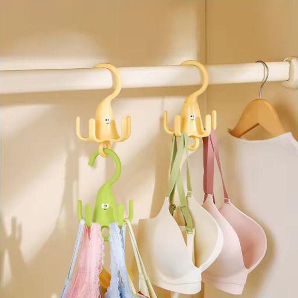 2 Pieces Plastic 360° Rotating Clothes Hook Cartoon Space Saving Rotatable Closet Hooks Decorative Five Claw Hook For Wardrobe