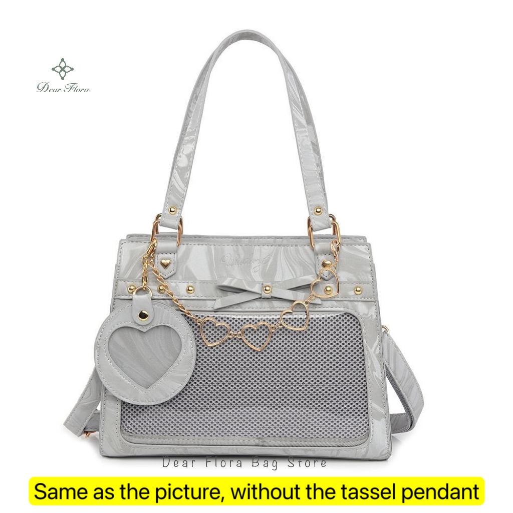 

Y2k Women Vintage Ita Shoulder Bag Lolita Girl Transparent Pocket Fashion Aesthetic Crossbody Bags Cute Bow DIY Display Handbags 24x21x10cm серебряный