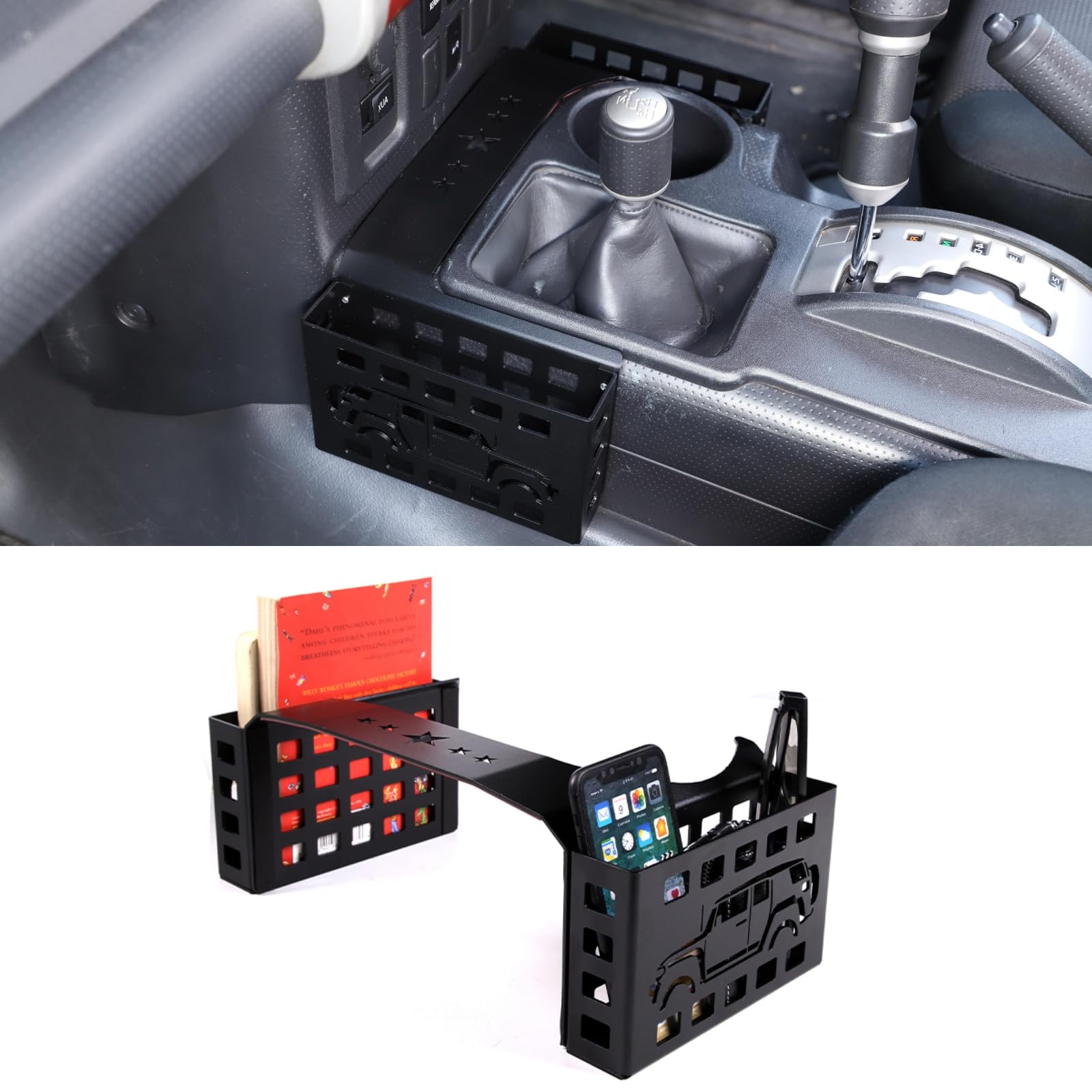 

Car Gear Storage Console Exterior Console Storage Center Console Durable Interior Car Aluminum Alloy Star for Toyota FJ Cruiser Basket, Storage, чёрный