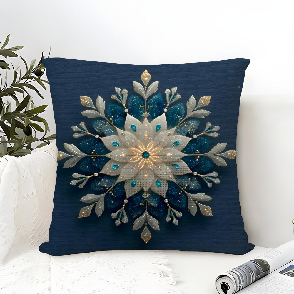 Colorful Snowflake Hexagonal Maple Print Pillow Case Cotton Linen Fabric Square Zipper Pillowcase Home Decorative Living Room