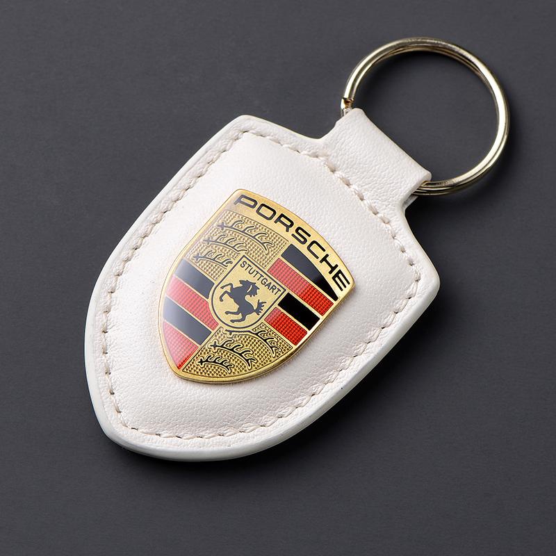 Kožený kľúčenka s emblémom Car Shield, kľúčenka z uhlíkových vlákien pre Porsche 911 718 Taycan Panamera Cayenne Macan Boxster Cayman Pajun