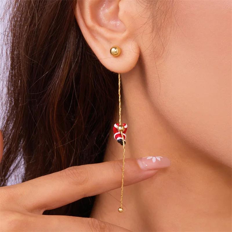 New Design Asymmetric Snowflake Christmas Boot Hat Drop Earrings for Women Moving Santa Claus Long Tassel Earring Party Zircon