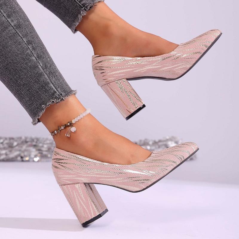 Women's Sexy Thick Heel Women's Single Shoes New Four Seasons Temperament Versatile Pointed High Heels