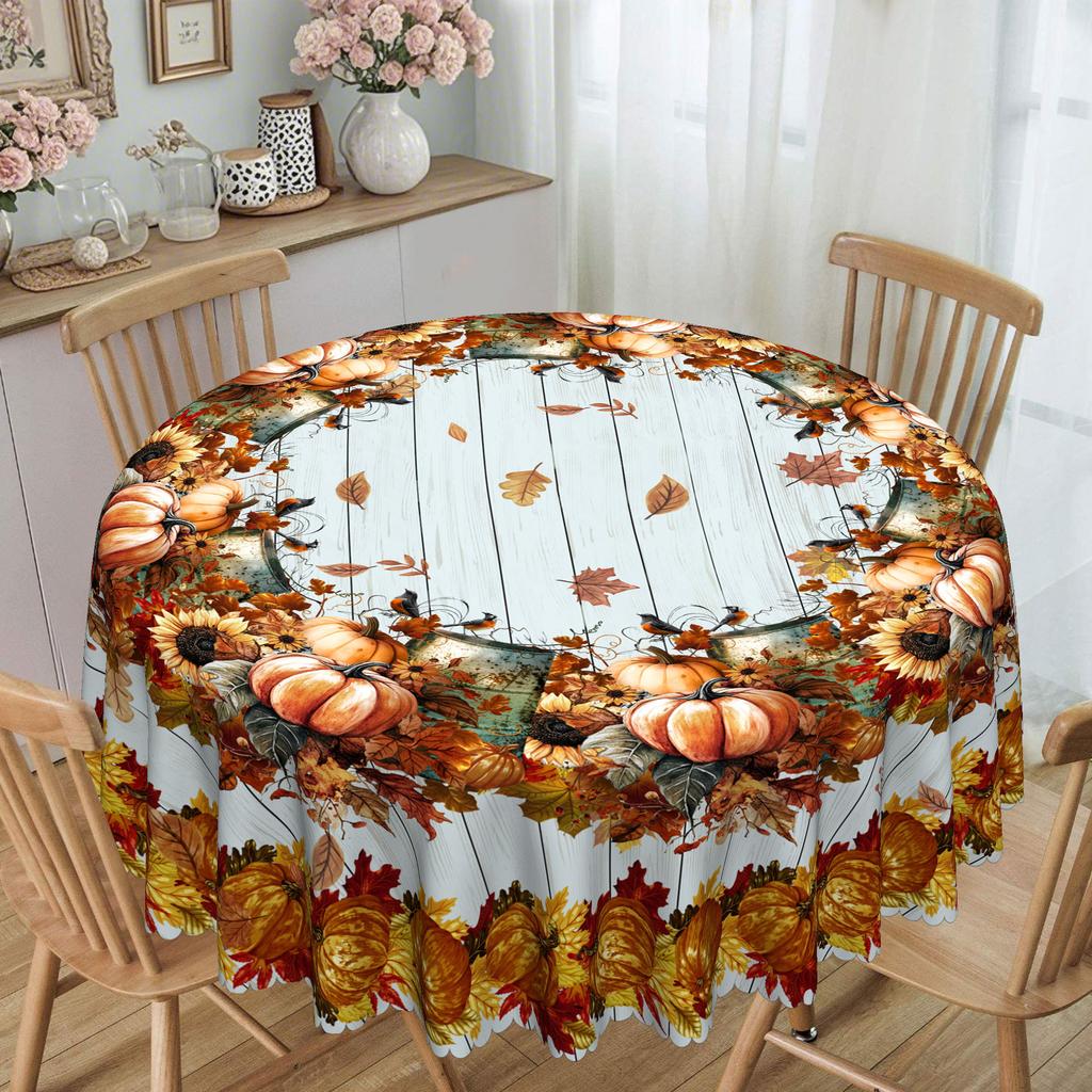 Autumn Harvest Theme Pastoral Tablecloth, Dining Table Decorative Cloth, Polyester Printed Tableware, Home Dining Table Cloth