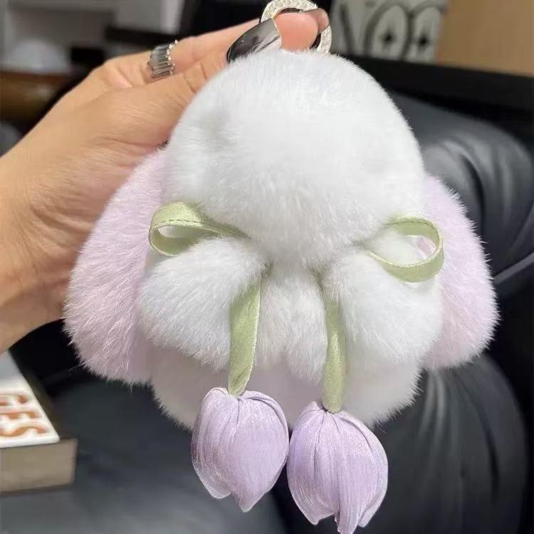 Adorable Faux Mink Rabbit Fur Keychain Pendant - Mini Plush Doll Backpack Ornament Gift
