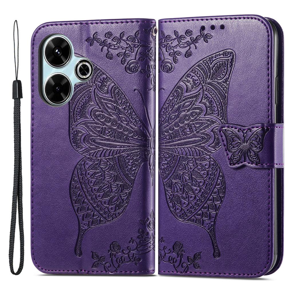For Xiaomi Redmi 13 5G/13 4G Case Stand PU Leather Phone Cover Butterfly and Flower Imprinted