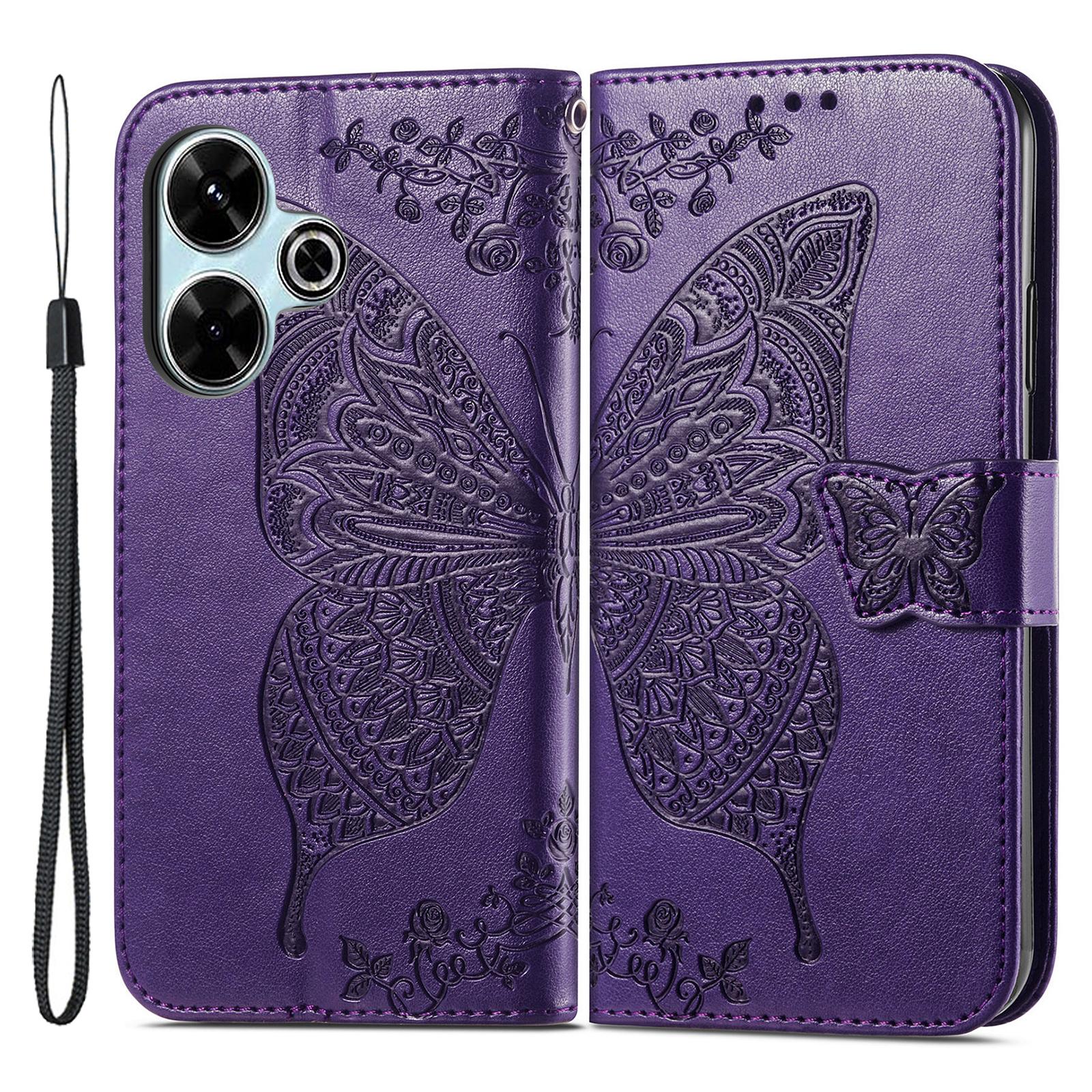 

Чехол-подставка из ПУ кожи для Xiaomi Redmi 13 5G/13 4G с принтом бабочек и цветов Dark Purple