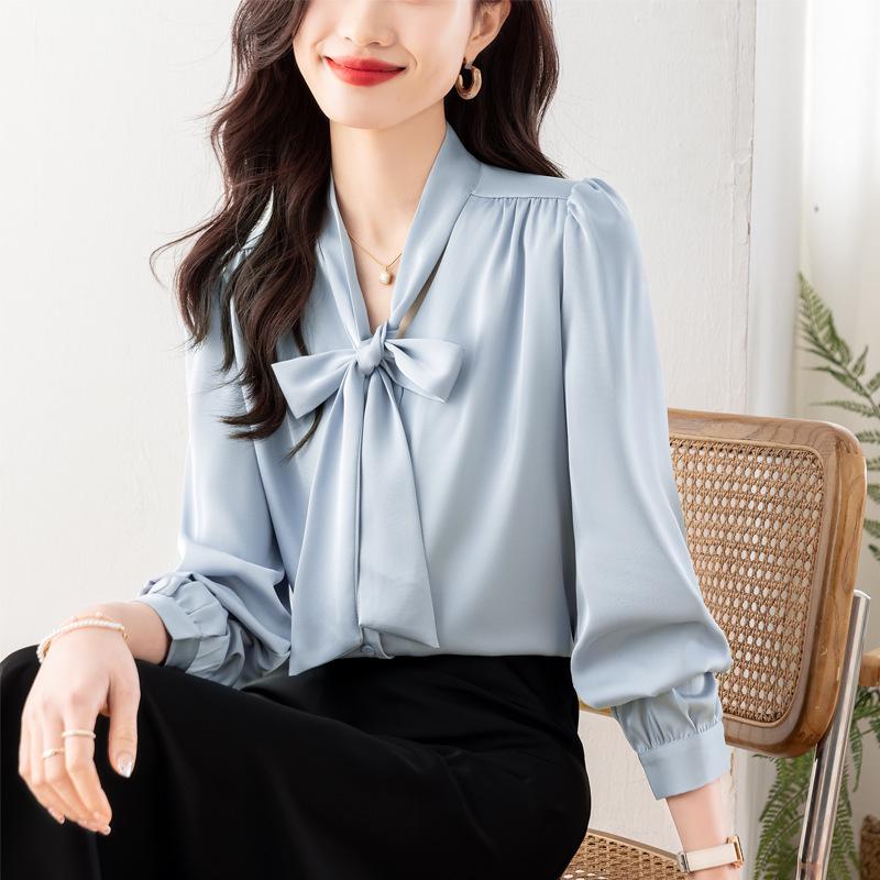 2024 Spring French Ribbon Bow Women’s Long-Sleeve Niche Tops