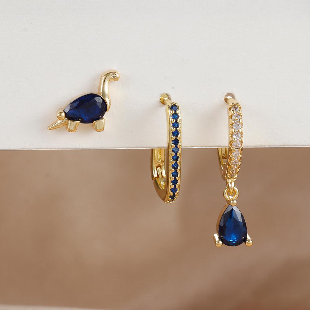 3PCS/Set Fashion Waterdrop Shape Zircon Hoop Earrings For Women Delicate Triangle Shaped Flower Stud Earrings Piercing Jewelry