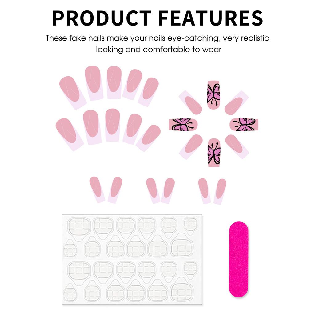 24PCS French Pink False Nails with White Tip Easy Effortless Application to Nails for Fingernail DIY Decoration
