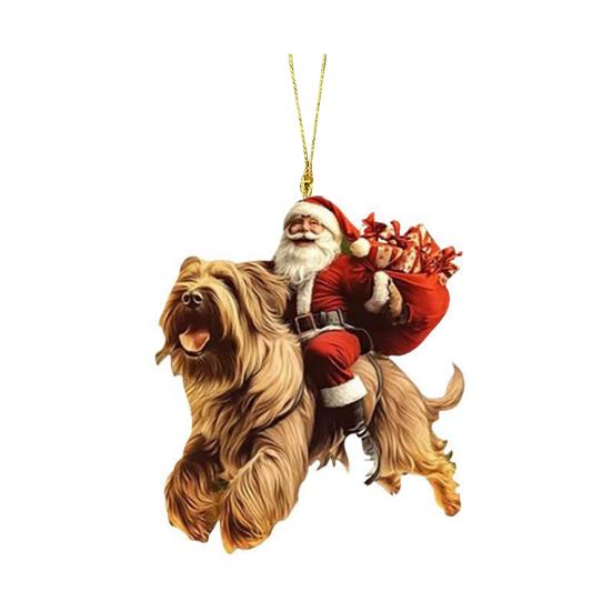 Santa Claus Dog Christmas Ornaments Funny Santa Claus Riding Puppy Ornaments 2D