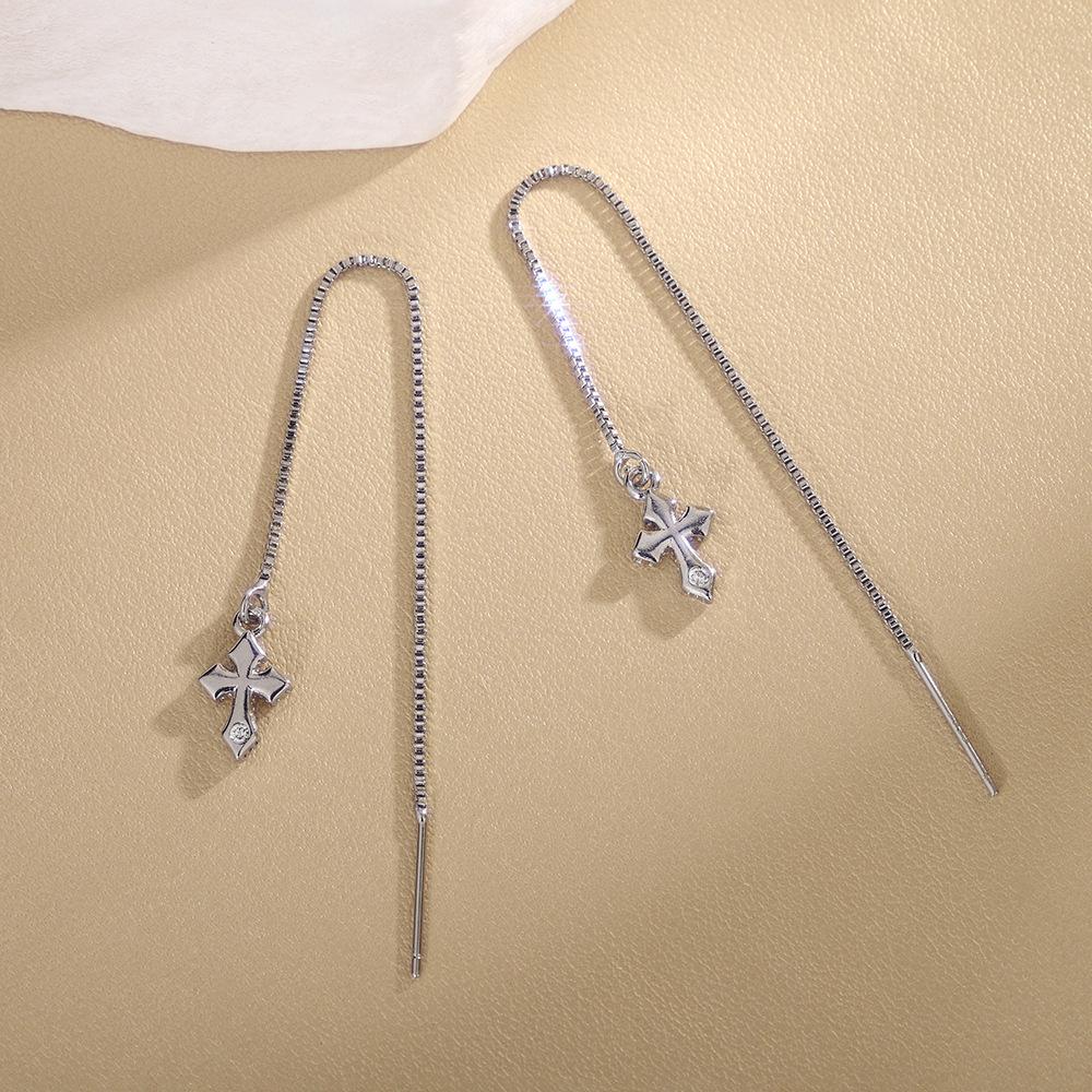 Cross Zirconia Long Chain Tassel Earrings: Hip Hop Street Style for Trendy Men and Women