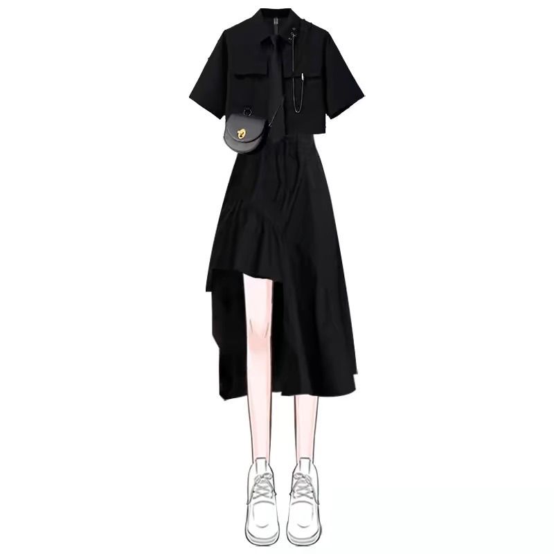 Women's Summer In Fashion Irregular Dress Matching Set Korean Elegant Short Sleeve Shirt+Strap Skirt Two Piece Suit